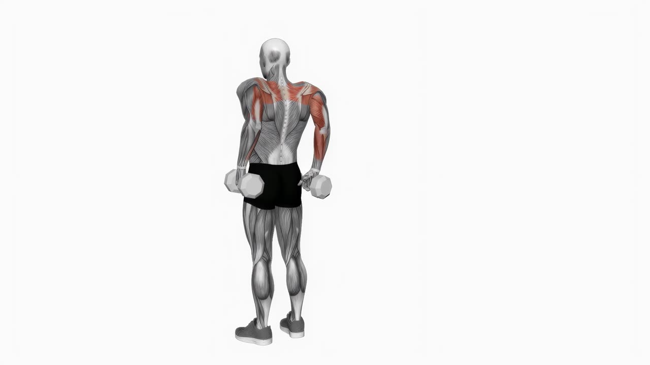 Shrug med hantel bakom ryggen - slutposition