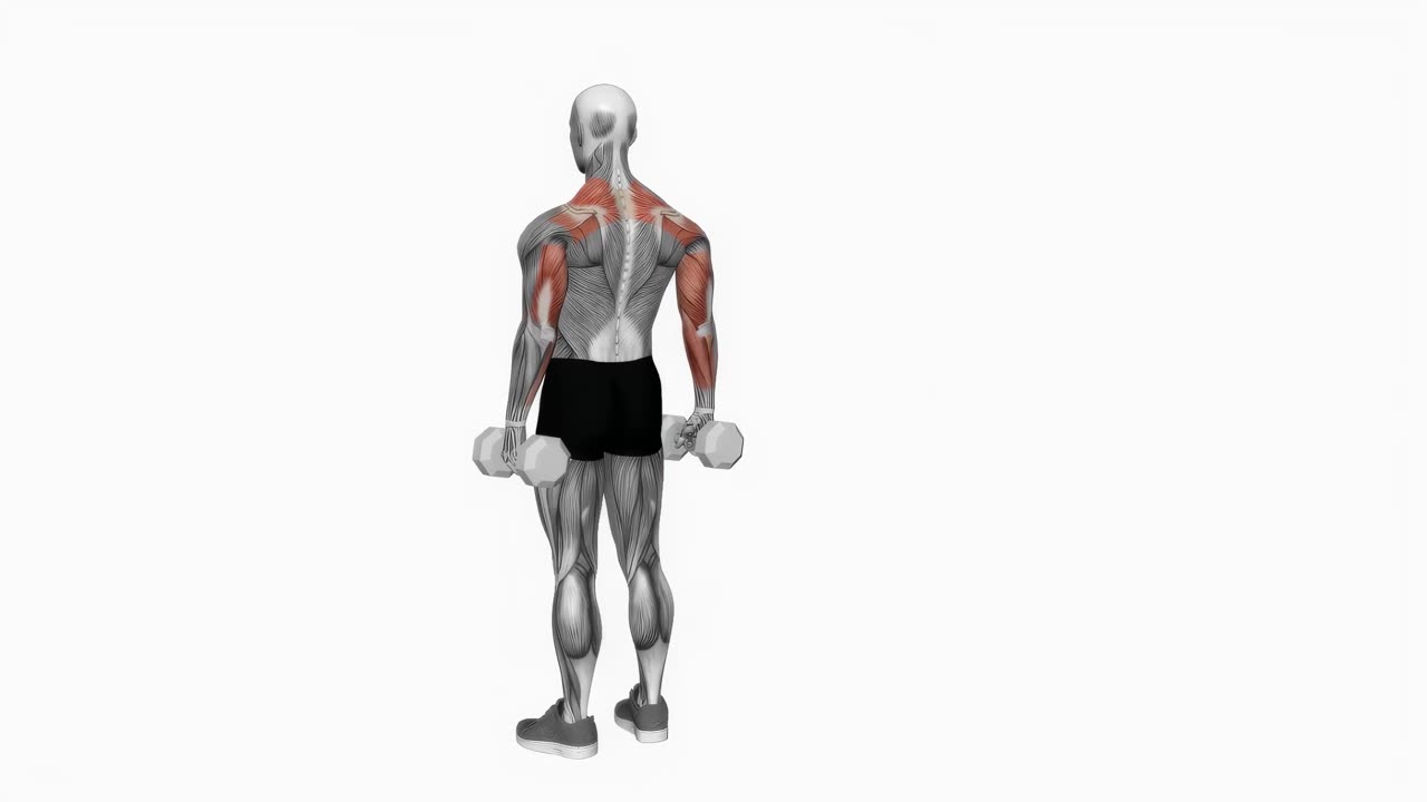 Shrug med hantel bakom ryggen - startposition