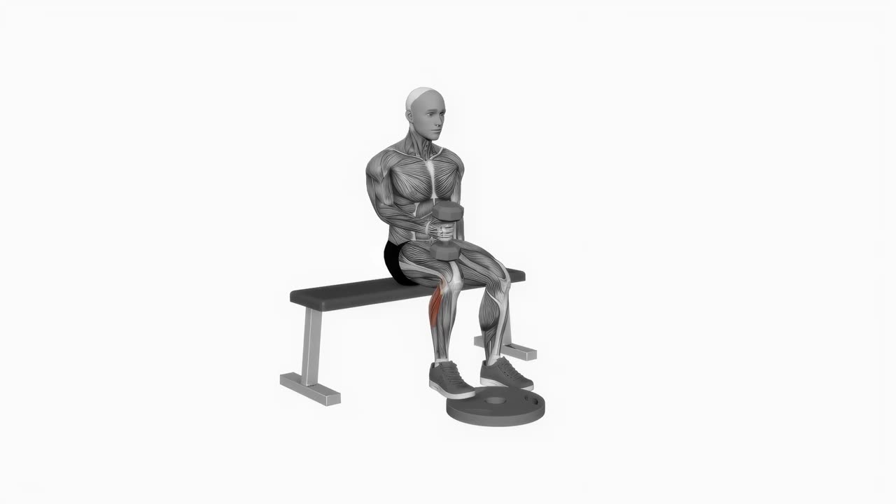 Sittande enbens vadpress med hantel, hammargreppsgrepp - startposition