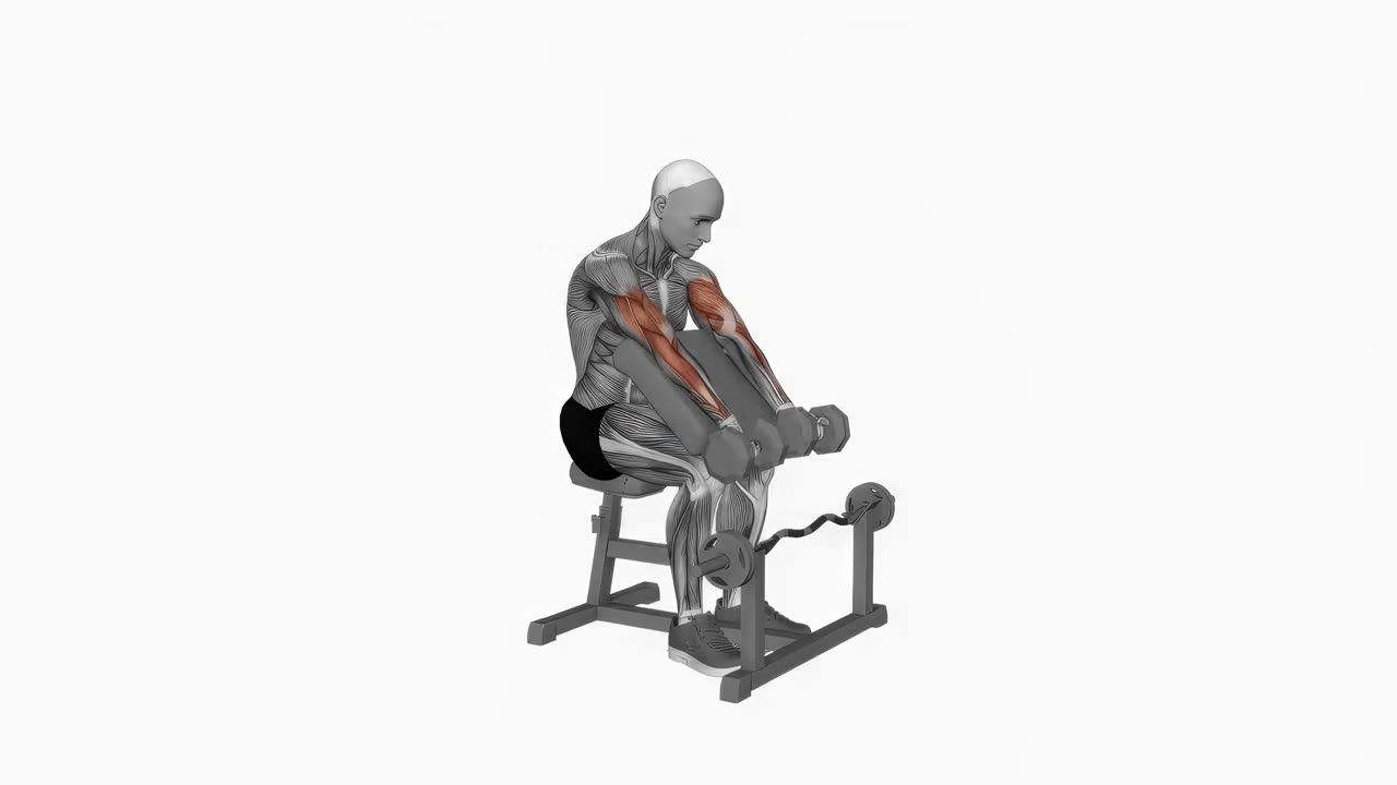 Sittande preachercurl med hantel - startposition