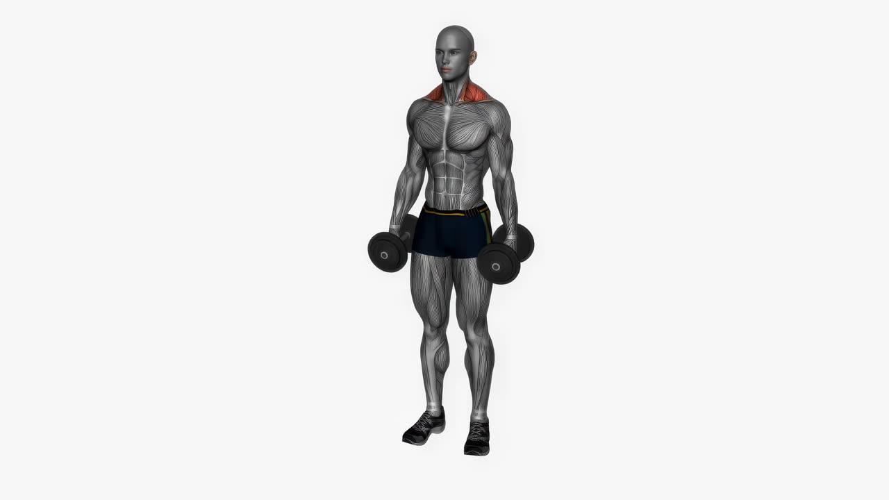 Shrugs med hantel - startposition