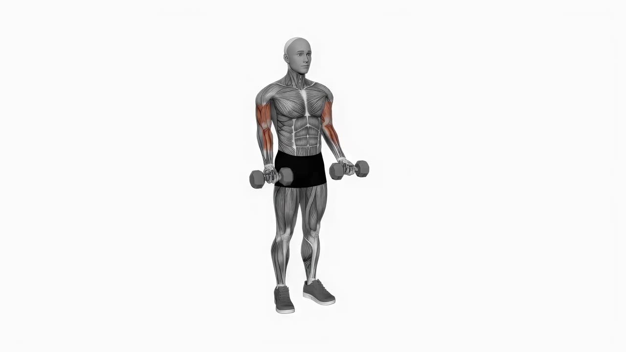 Simultan bicepscurl med hantel - startposition