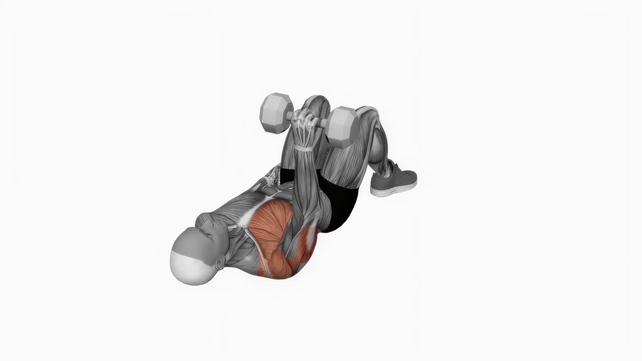 Enarms floor press med hantel, smal armbåge - slutposition