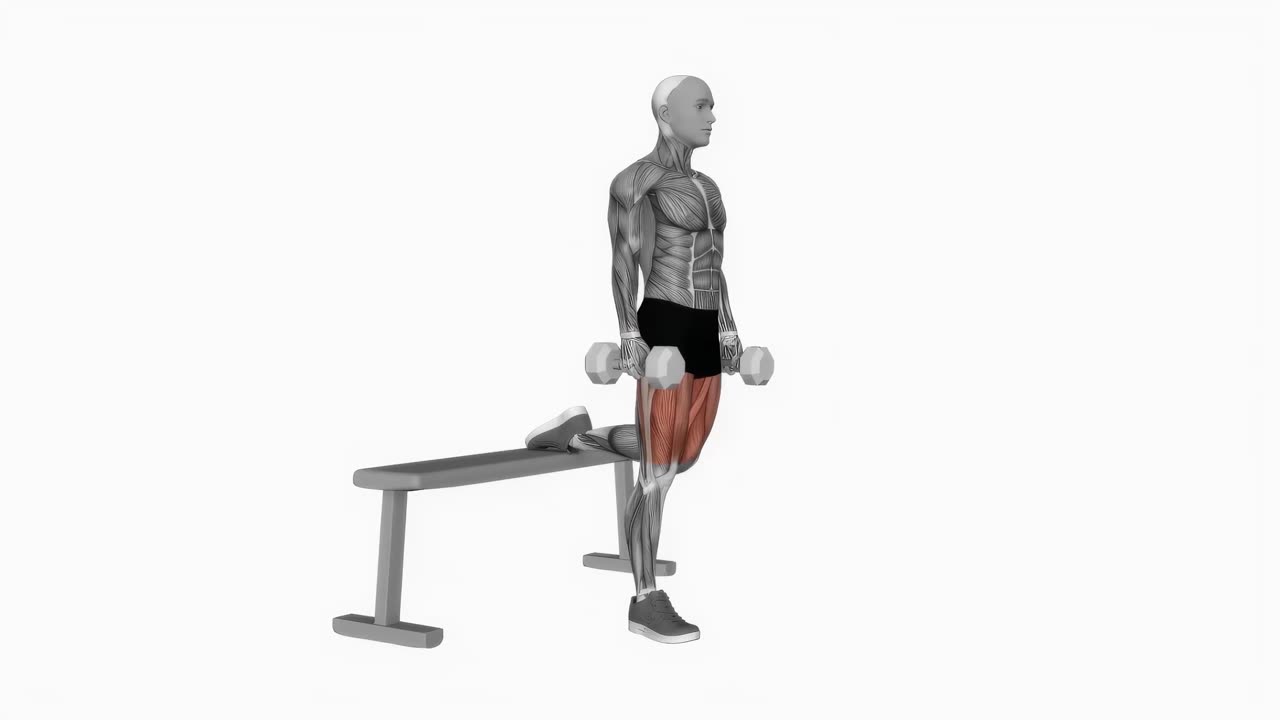 Enbenssplit squat med hantel - startposition