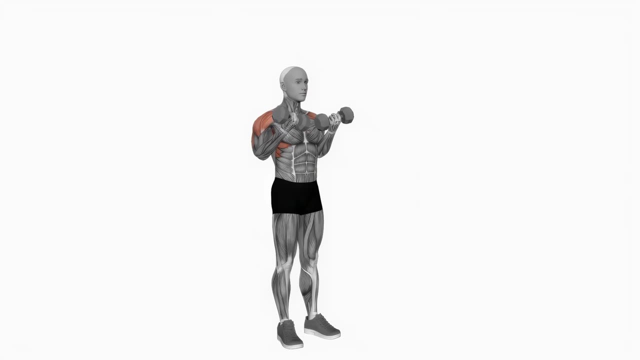 Stående Arnold Press med hantel - startposition
