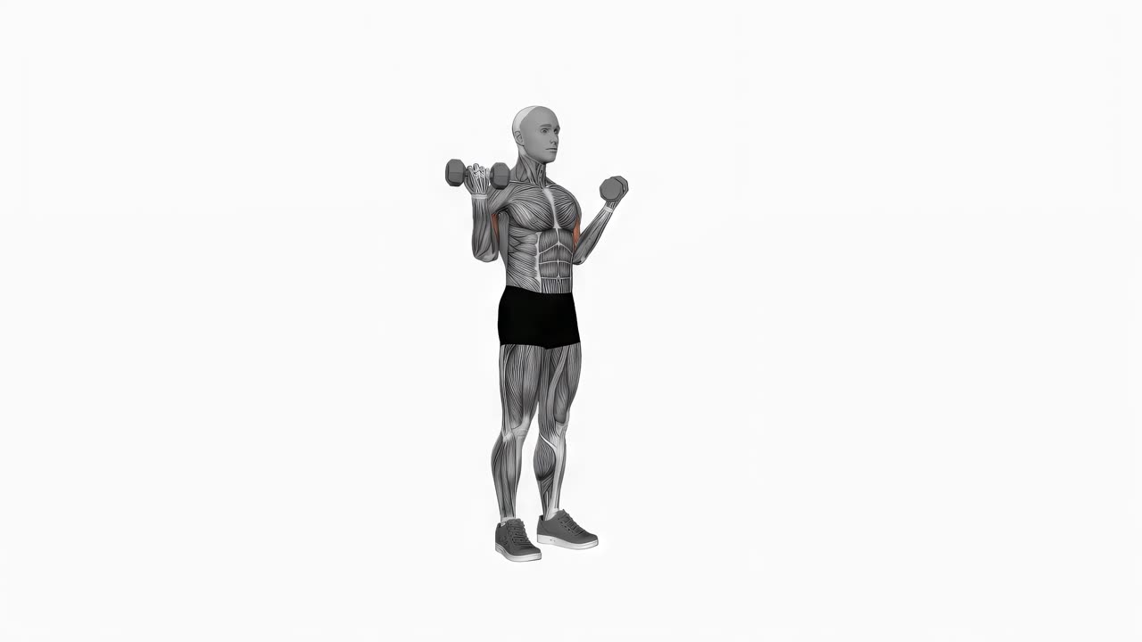Stående bred simultan bicepscurl med hantel - slutposition