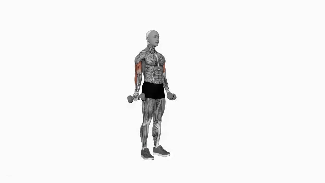 Stående bred simultan bicepscurl med hantel - startposition
