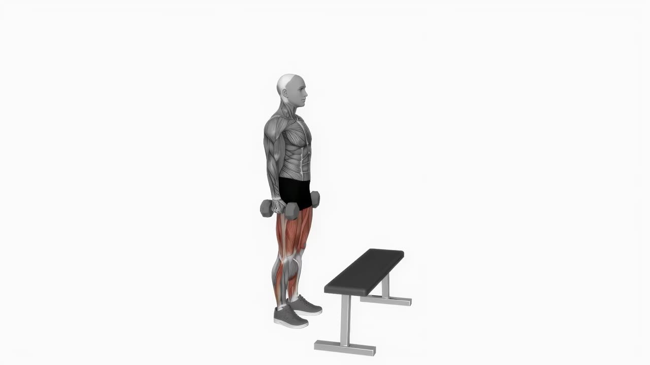 Step-up med knälyft och hantlar - startposition