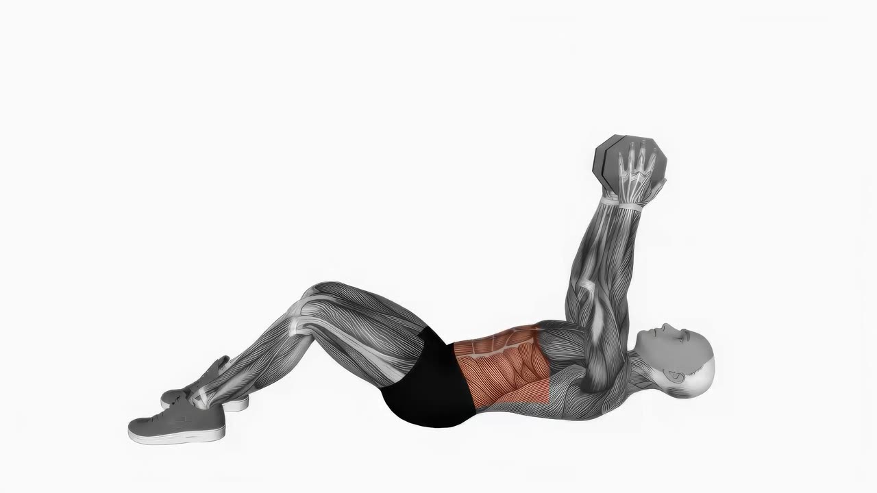 Crunch med hantel och raka armar - startposition
