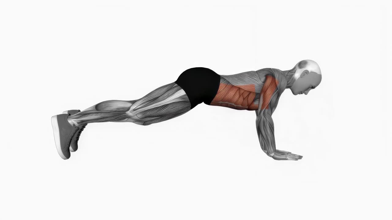 Dynamisk planka med armbågar upp och ner - slutposition