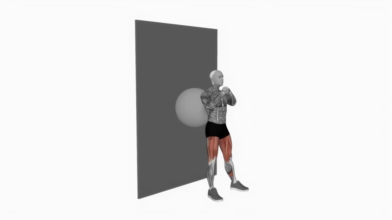 Knäböj med boll mot vägg - startposition