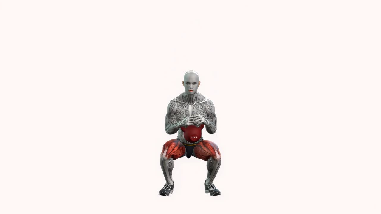 Goblet squat med kettlebell - slutposition