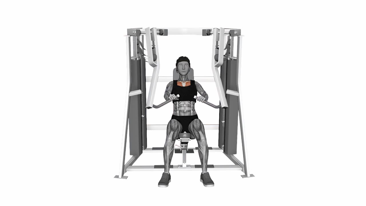 Nedåtlutande press i Hammer Strength decline press, båda armarna - slutposition