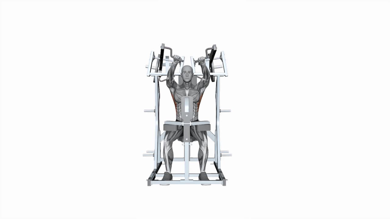 Enarms high row i Hammer Strength-maskin - startposition
