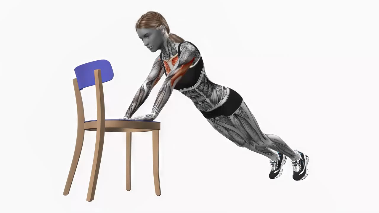 Uppåtlutande armhävningar mot stol - startposition