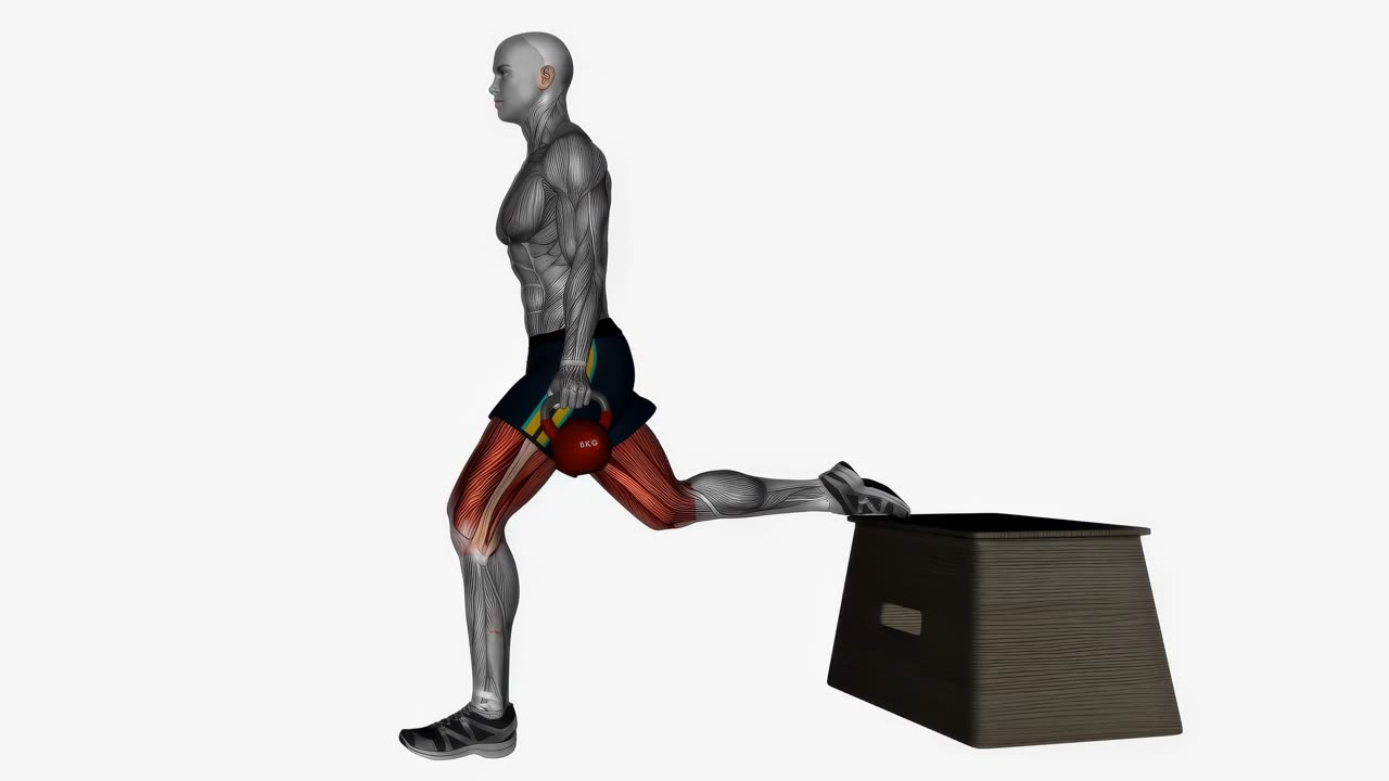 Bulgariska utfall med kettlebell, höger sida - startposition