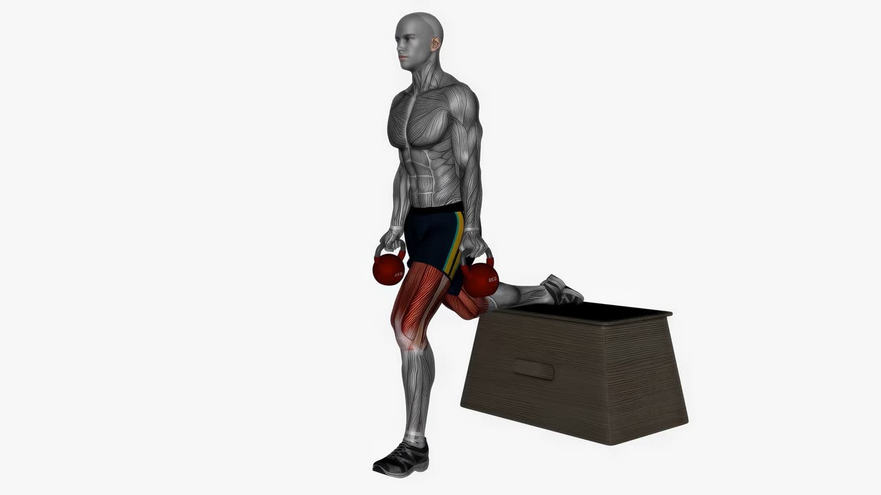 Bulgariska utfall höger ben med kettlebell - startposition