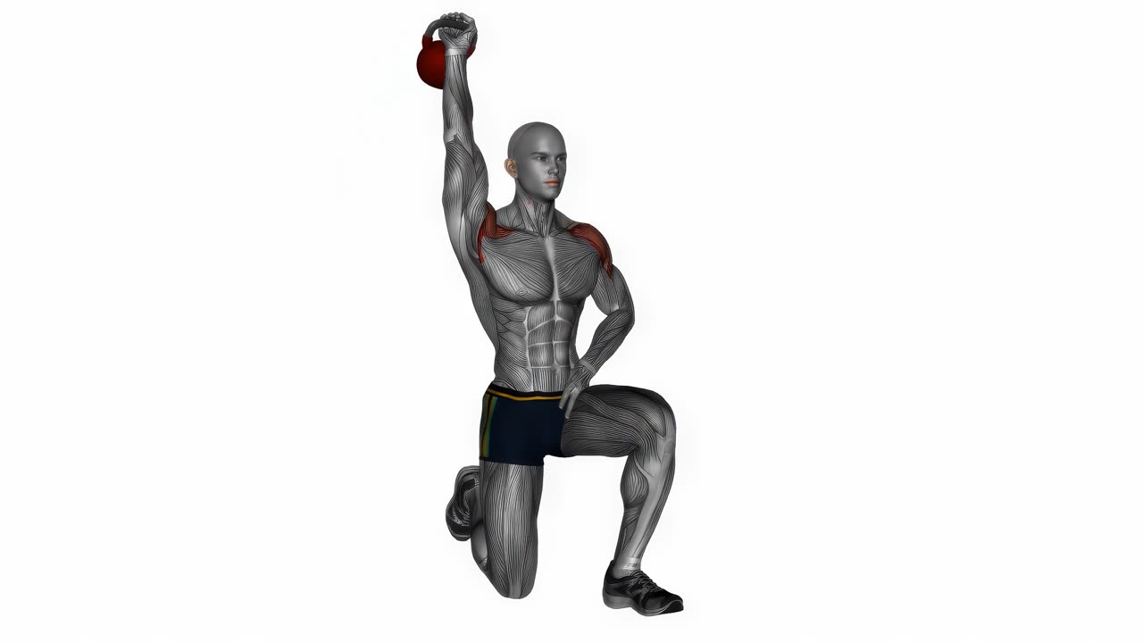 Knästående kettlebellpress med en arm - slutposition