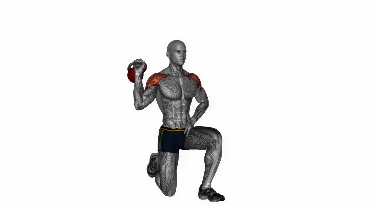 Knästående kettlebellpress med en arm - startposition