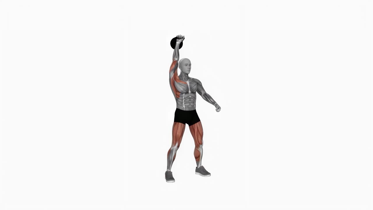 Enarms kettlebell frivändning och press - slutposition