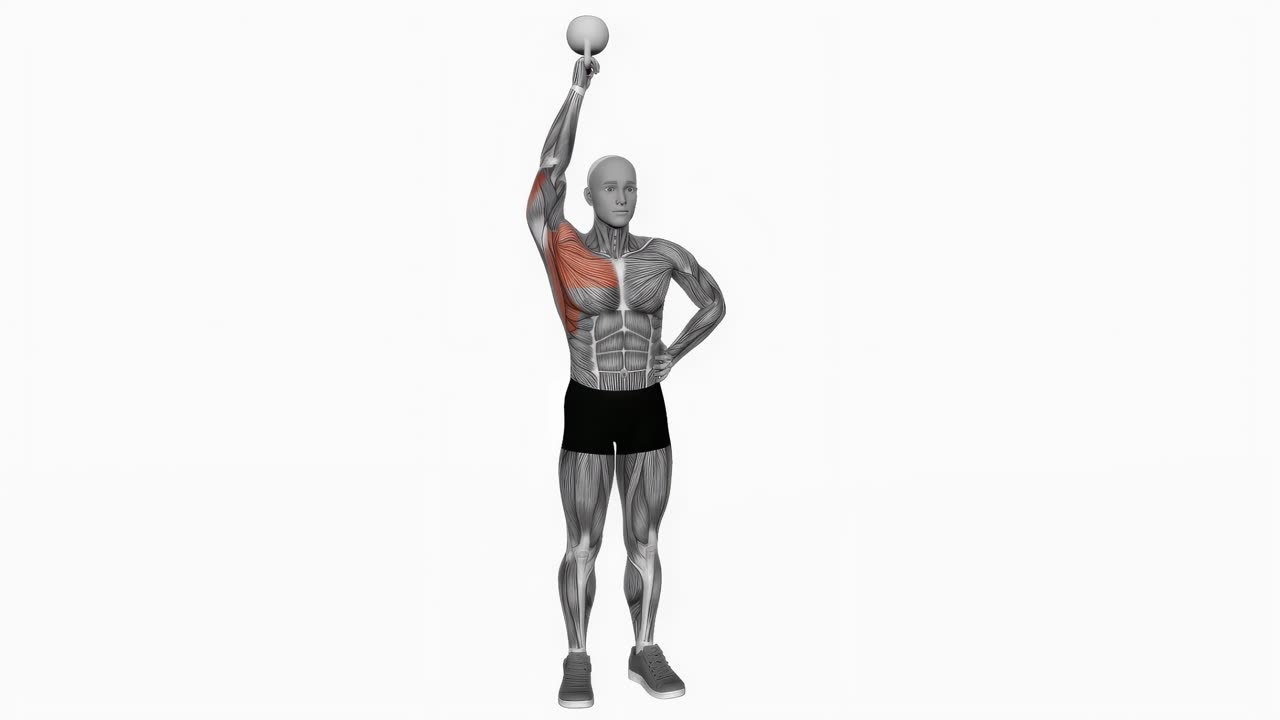 Stående enarms kettlebellpress med bottoms-up grepp - slutposition
