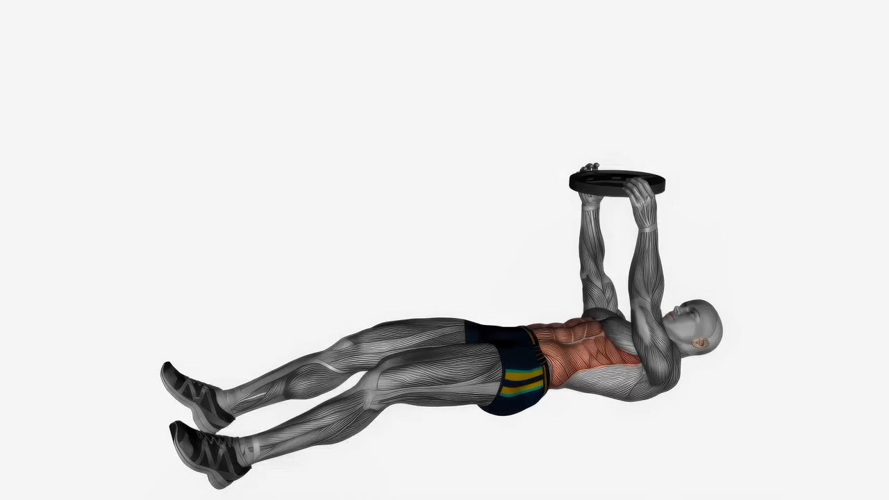 Sit-up med viktskiva över huvud - startposition