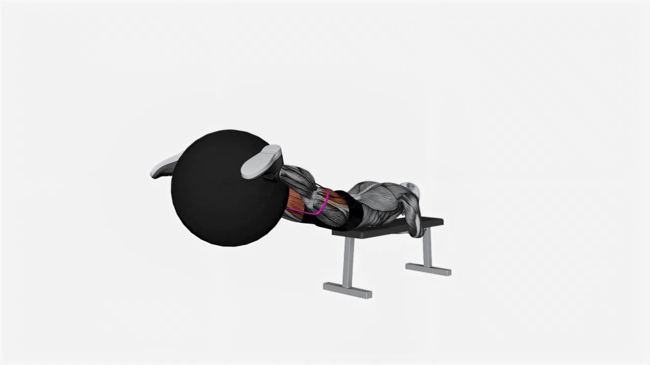 Omvänd ryggresning med motståndsband och pilatesboll på flat bänk - slutposition