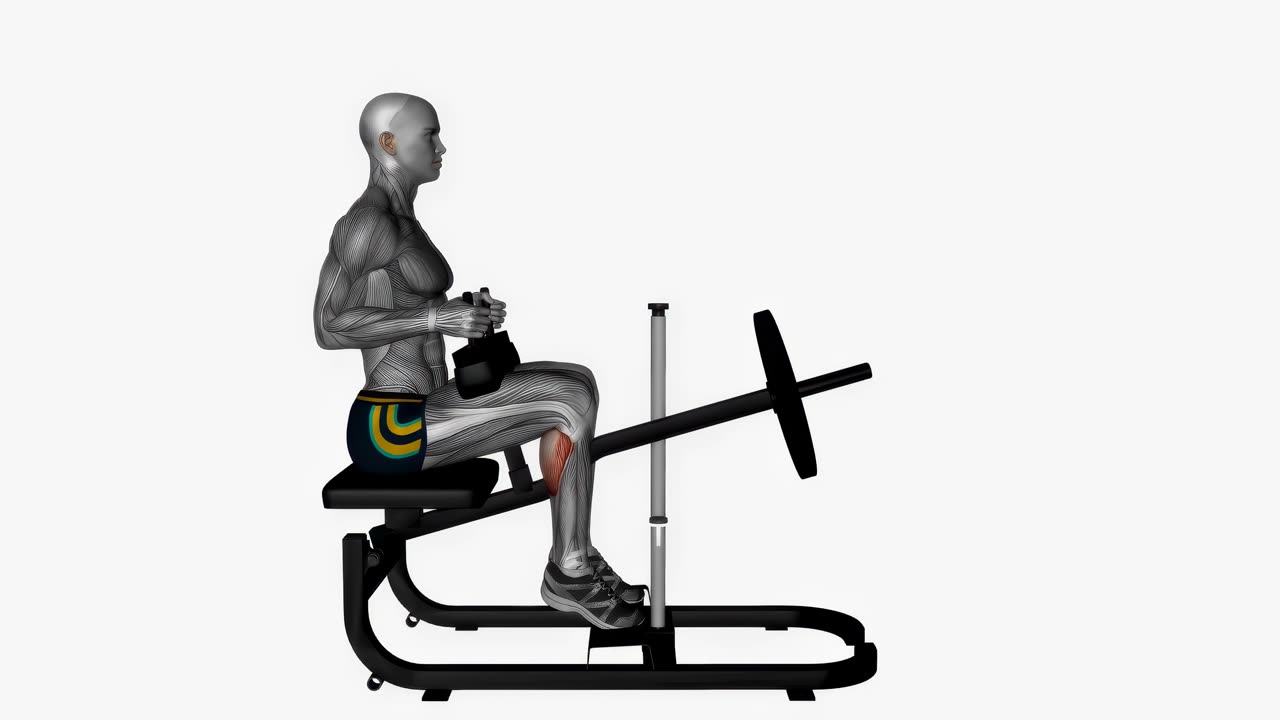 Sittande vadpress i maskin - slutposition