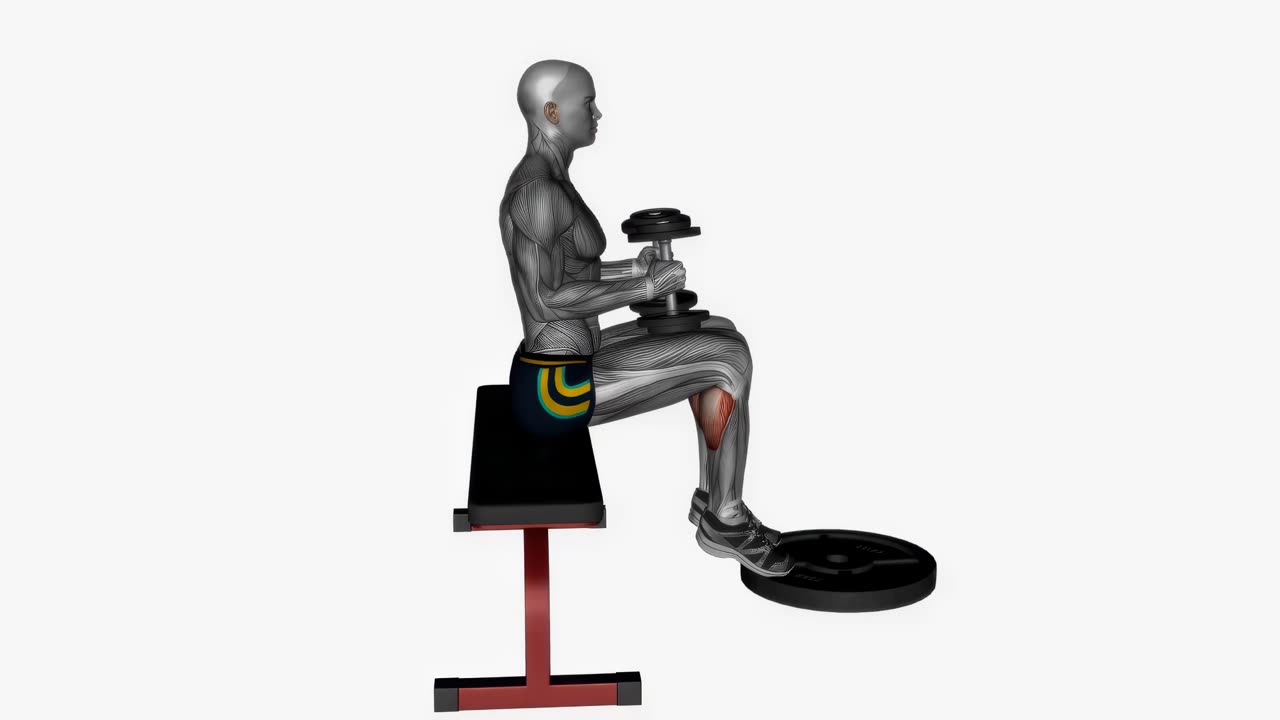 Sittande vadpress med hantel på knäna - startposition