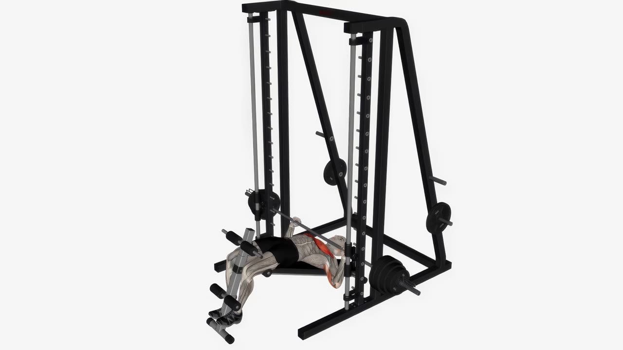 Nedåtlutande bänkpress i smithmaskin - startposition