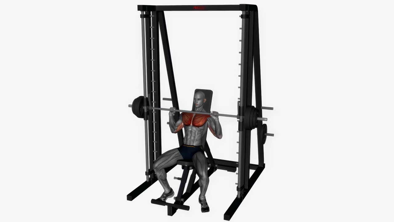 Uppåtlutande bänkpress i Smithmaskin - startposition