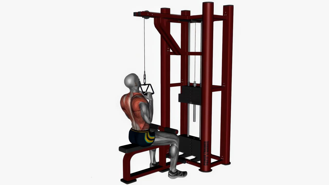 Latsdrag med V-stång - slutposition