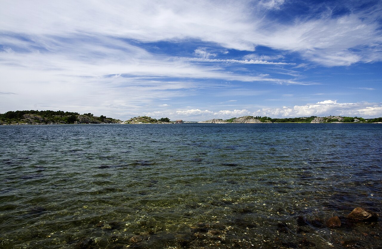Clear shallow water and distant skerries in Kosterhavet National Park on the Swedish west coast