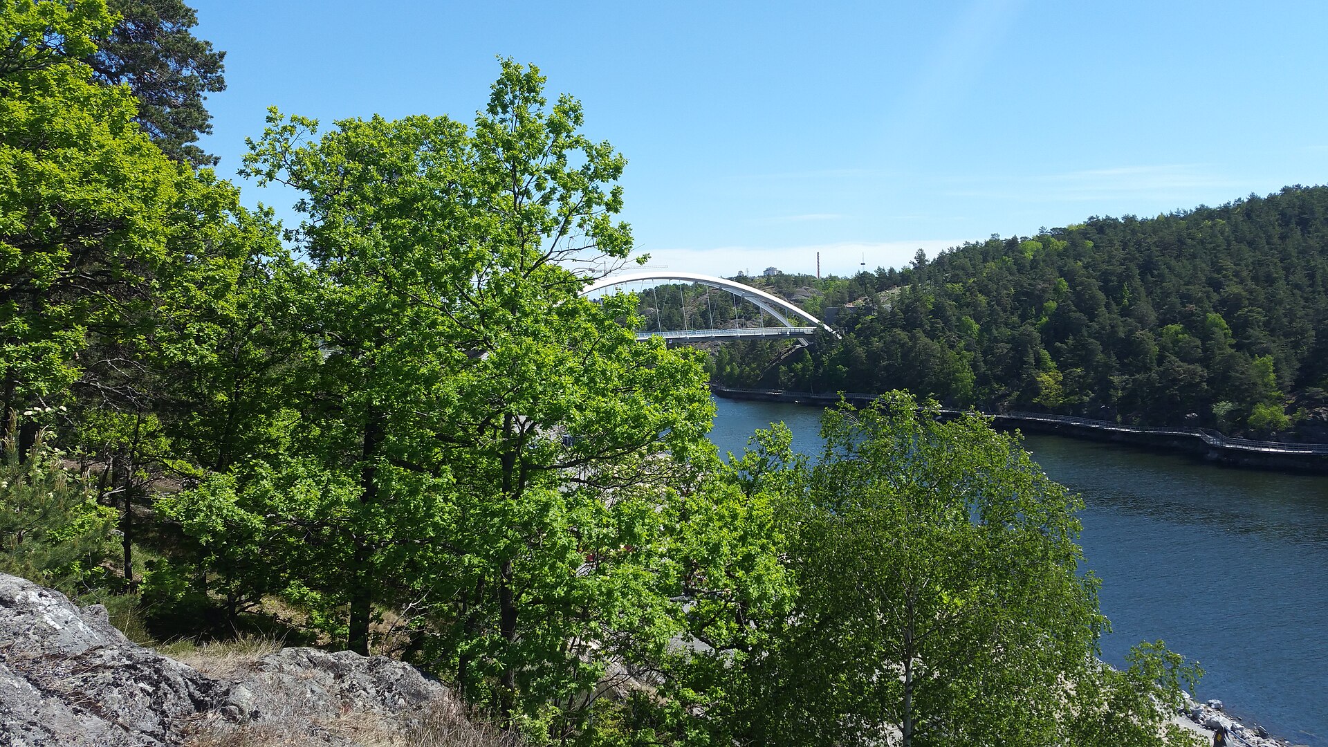 Svindersviksbron och Ryssbergens skog sedda från Kvarnholmen