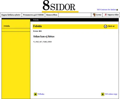 8 SIDOR - lättlästa nyheter startsida 2004