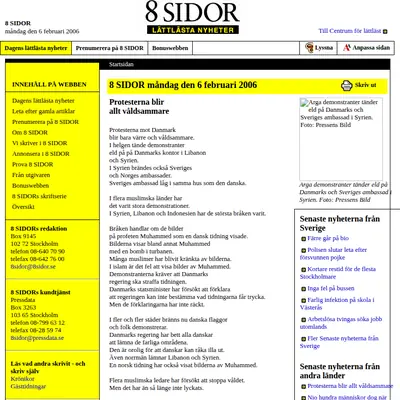 8 SIDOR - lättlästa nyheter startsida 2006
