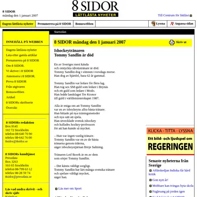 8 SIDOR - lättlästa nyheter startsida 2007