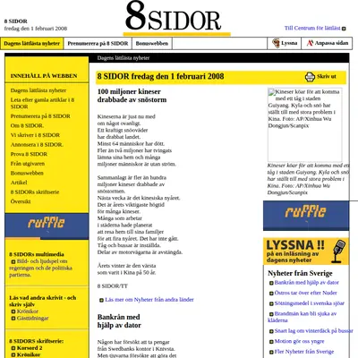 8 SIDOR - lättlästa nyheter startsida 2008