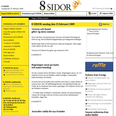8 SIDOR - lättlästa nyheter startsida 2009