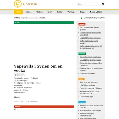 8 SIDOR - lättlästa nyheter startsida 2016