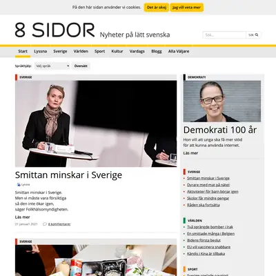 8 SIDOR - lättlästa nyheter startsida 2021