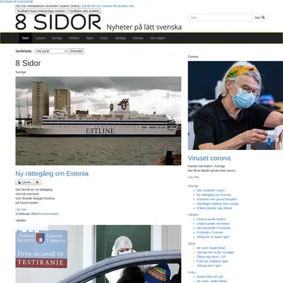8 SIDOR - lättlästa nyheter startsida 2022