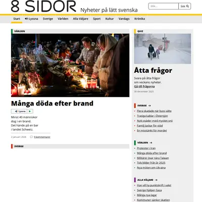 8 SIDOR - lättlästa nyheter startsida 2026