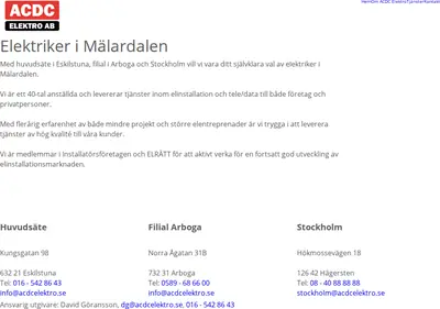 www.acdcelektro.se startsida 2020
