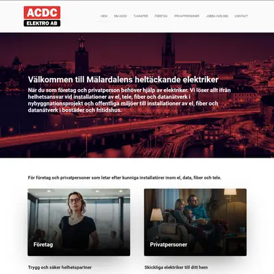 www.acdcelektro.se startsida 2022