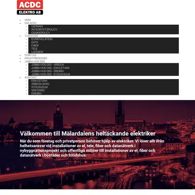 www.acdcelektro.se startsida 2023