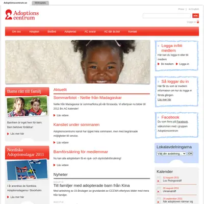 Adoptionscentrum Uppland startsida 2011