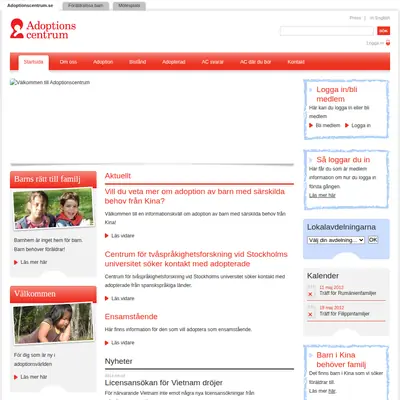 Adoptionscentrum Uppland startsida 2012