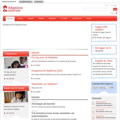 Adoptionscentrum Uppland startsida 2013