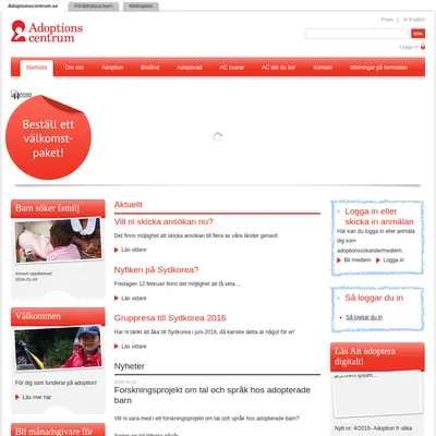 Adoptionscentrum Uppland startsida 2016